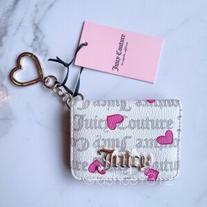 JUICY COUTURE Wallet I Heart Juicy Card Case Cream with Pink Hearts